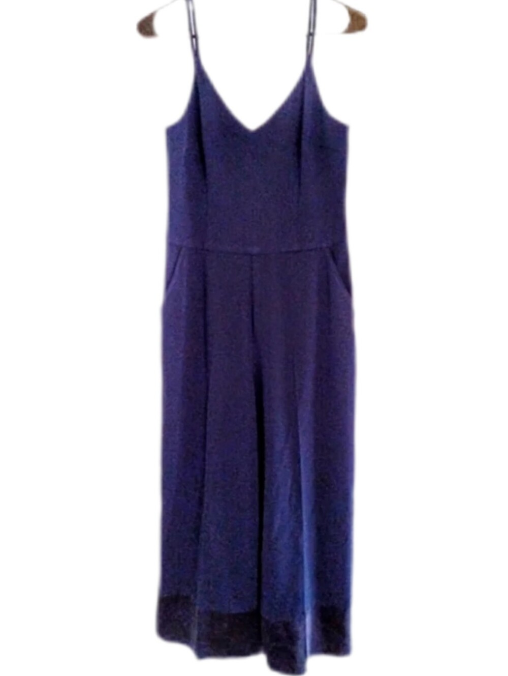 NWOT Trina Turk Navy Wide Leg Cropped Jumpsuit Pockets Quiet Luxury Minimalist 4